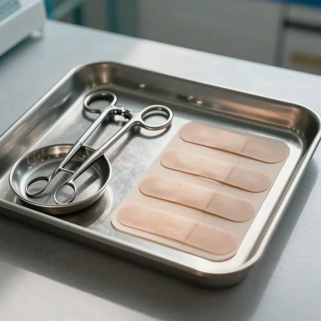 Kit mini-invasivo con trocar, clip e medicazioni su pad anatomico